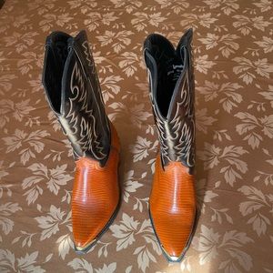 Laredo 68086 Mens Cowboy Boots Brown Black Leather Toe Tip Heel Plate 13 EW EUC